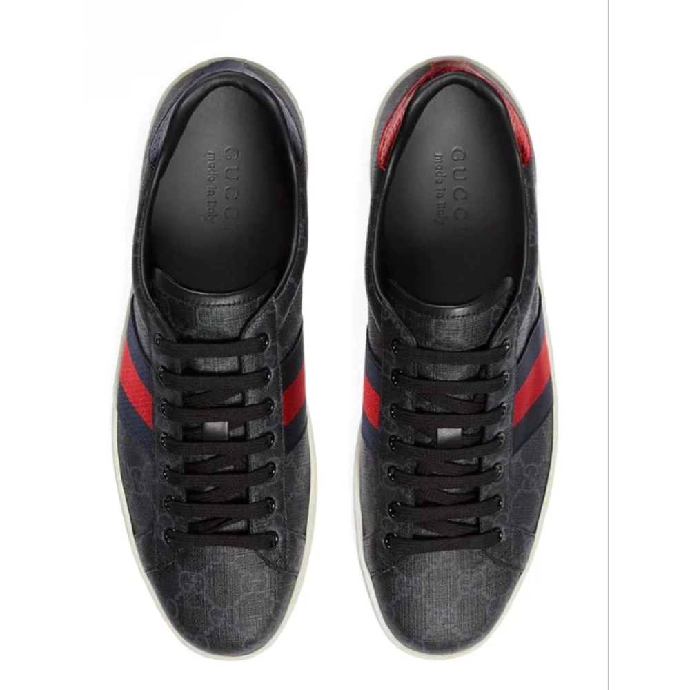 New! Men's Gucci Ace GG Supreme Sneakers Black Red Blue 9.5